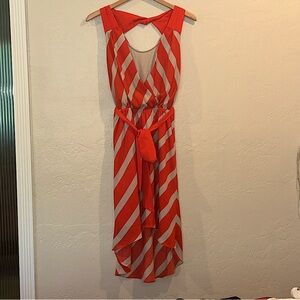 Express Dress Women's Medium Orange Stripe Sleeveless V Neck Empire